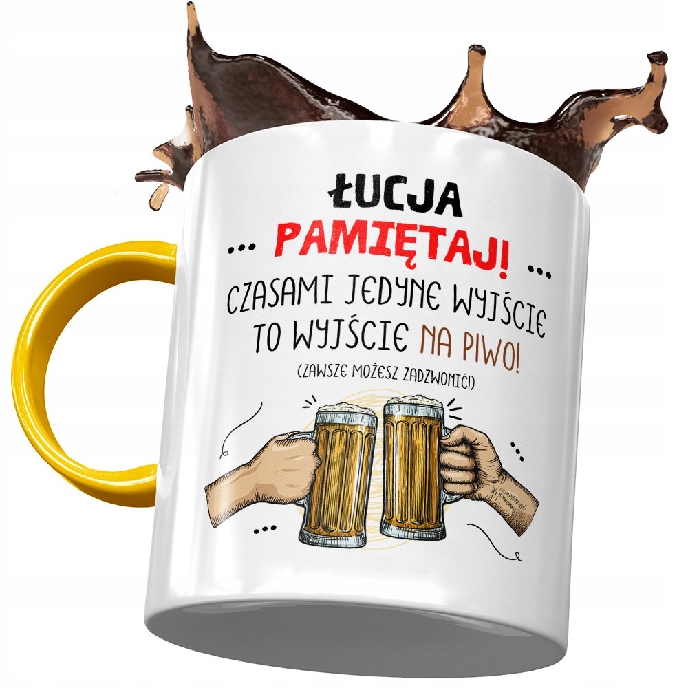 Kubek Żółty Dla Łucji Przyjaciółki Na Prezent z Nadrukiem ze Zdjęciem + Opakowanie na prezent (wzór 02)