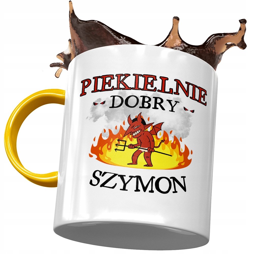 Kubek Żółty Dla Szymona Szymka Kolegi na Prezent z Nadrukiem ze Zdjęciem + Opakowanie na prezent (wzór 02)