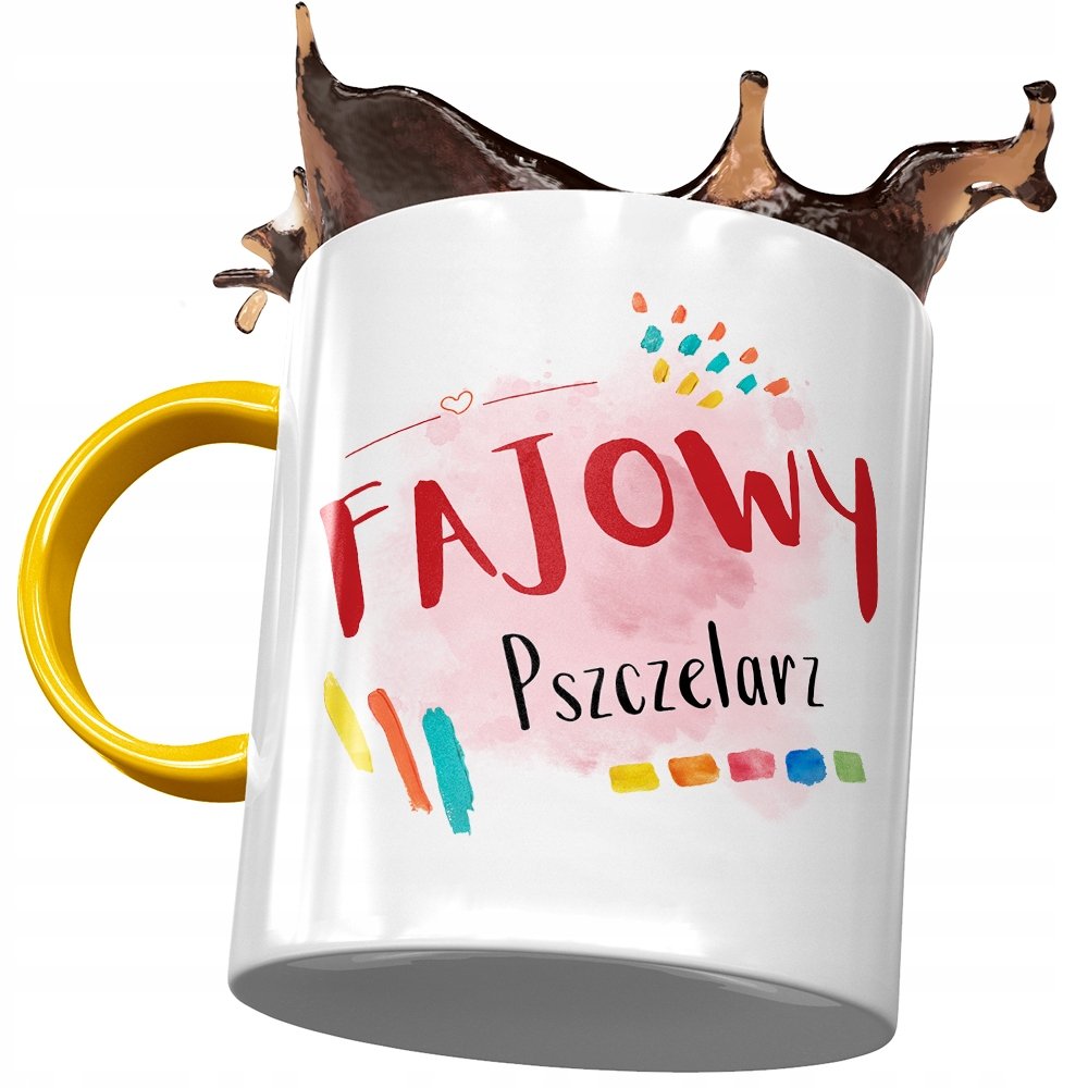 Kubek Żółty Dla Pszczelarza Fajowy Pszczelarz z Nadrukiem ze Zdjęciem + Opakowanie na prezent (wzór 02)