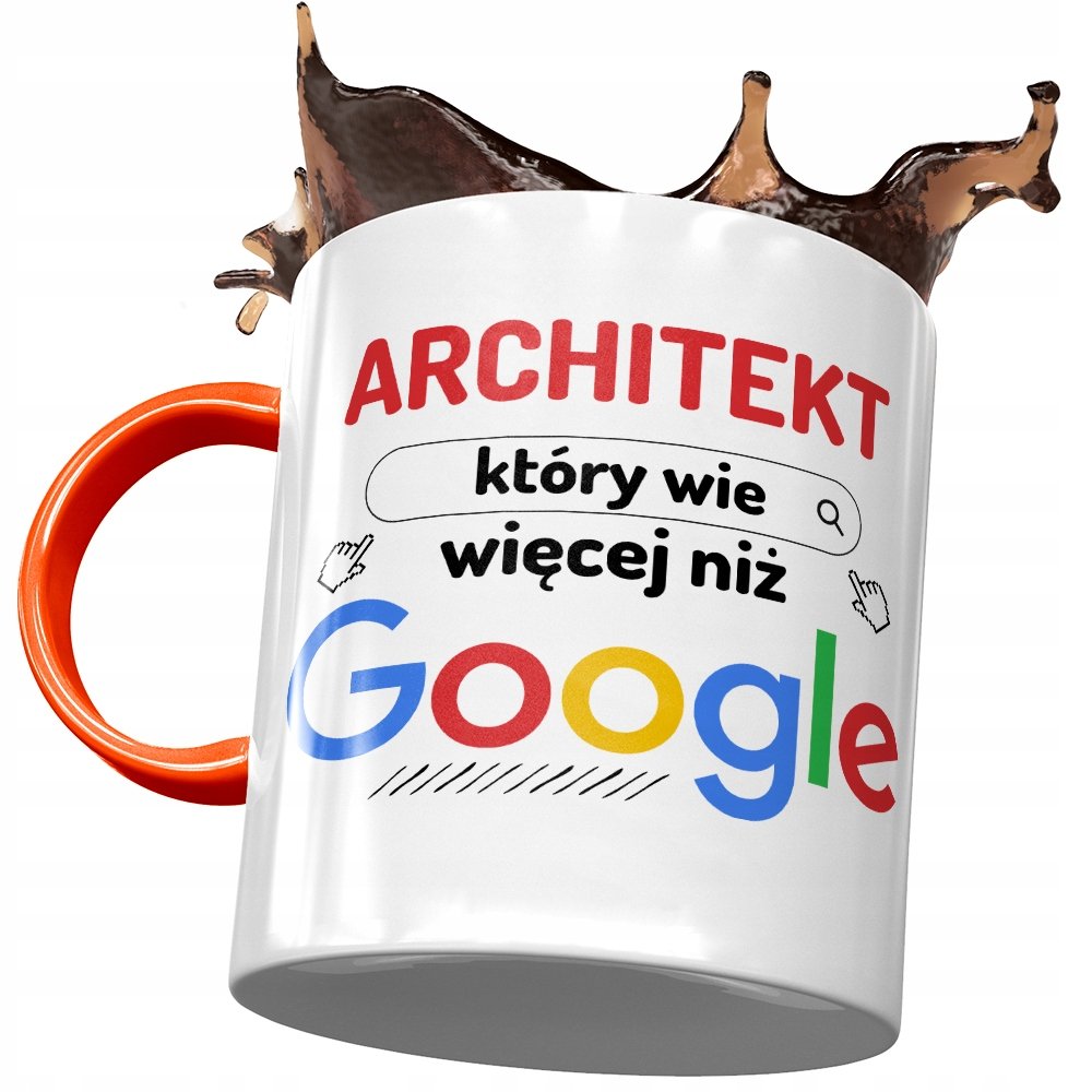 Kubek Pomarańczowy dla Architekta Wie Więcej z Nadrukiem ze Zdjęciem+ Opakowanie na prezent (wzór 01)