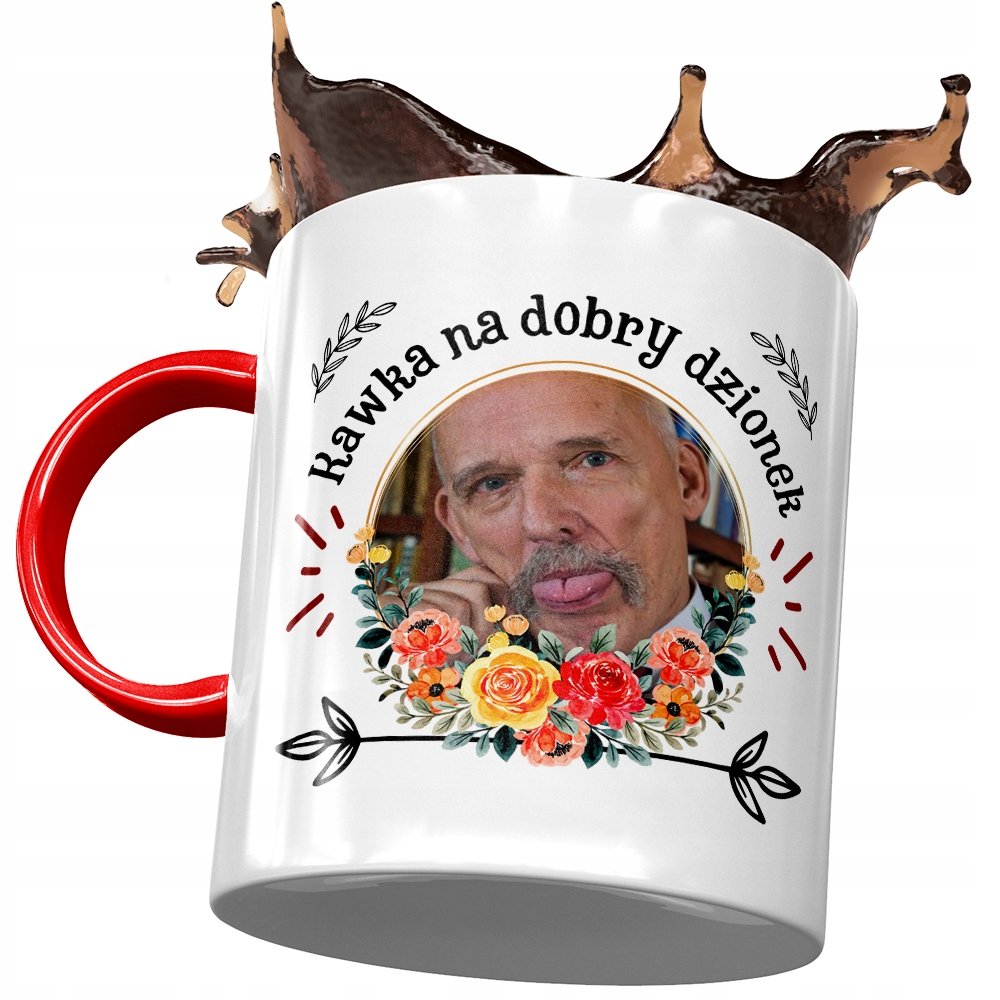 Kubek Czerwony Janusz Korwin Mikke na Prezent z Nadrukiem ze Zdjęciem+ Opakowanie na prezent (wzór 01)