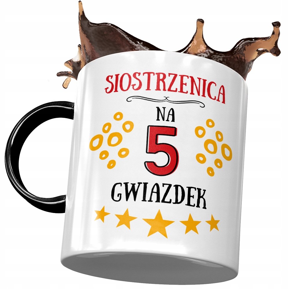 Kubek Czarny Dla Siostrzenicy na Urodziny Prezent z Nadrukiem ze Zdjęciem + Opakowanie na prezent (wzór 02)