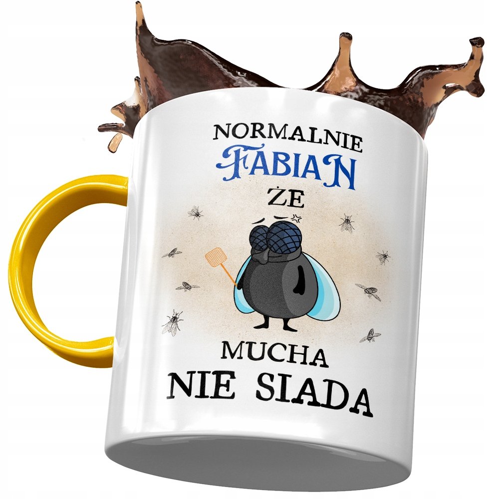 Kubek Żółty Dla Fabiana Kolegi Męża na Prezent z Nadrukiem ze Zdjęciem + Opakowanie na prezent (wzór 02)