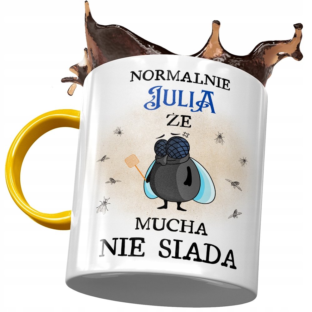 Kubek Żółty dla Julii Julki Koleżanki Przyjaciółki z Nadrukiem ze Zdjęciem + Opakowanie na prezent (wzór 02)