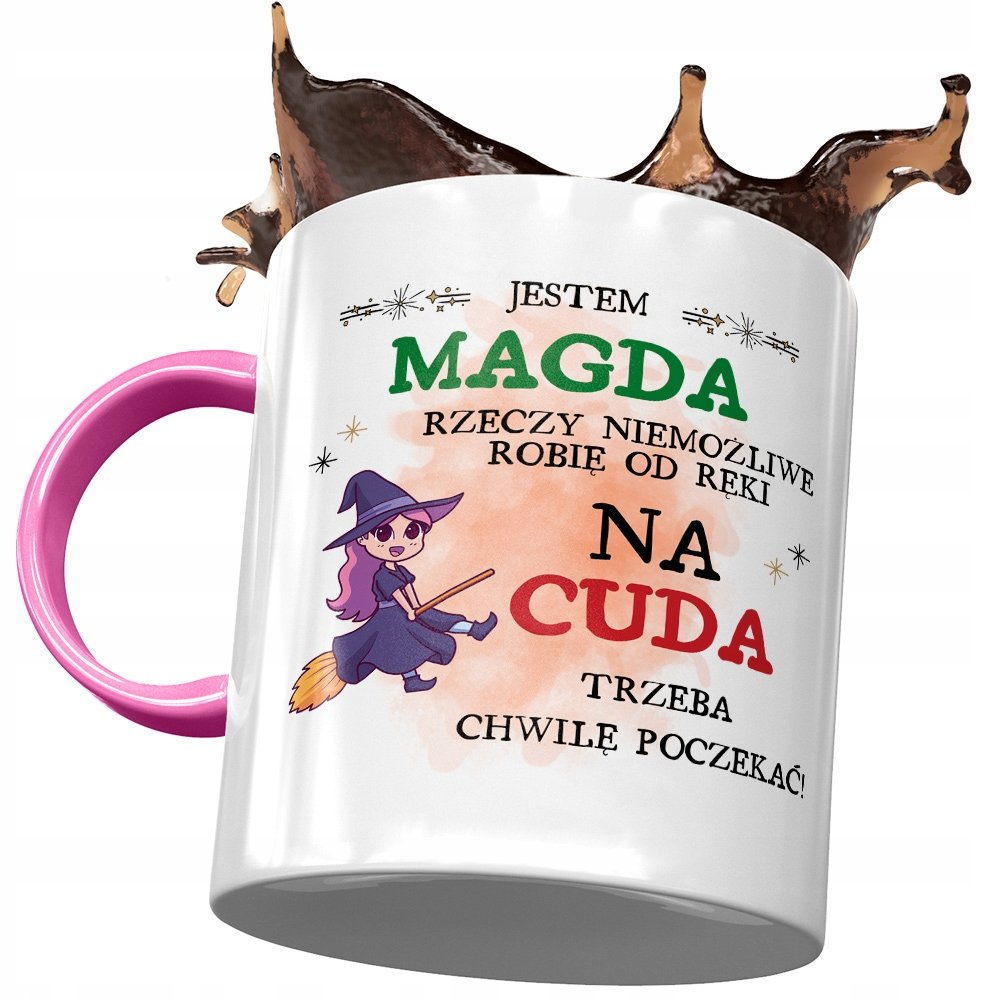 Kubek Różowy Dla Magdy Magdaleny Na Prezent z Nadrukiem ze Zdjęciem + Opakowanie na prezent (wzór 04)
