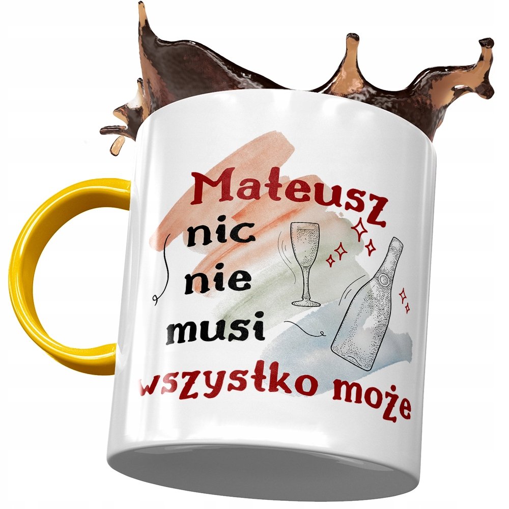 Kubek Żółty Dla Mateusza Kolegi Męża na Prezent z Nadrukiem ze Zdjęciem + Opakowanie na prezent (wzór 03)