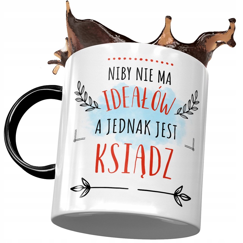 Kubek Czarny Dla Księdza Niby nie ma Ideałów z Nadrukiem ze Zdjęciem + Opakowanie na prezent (wzór 03)