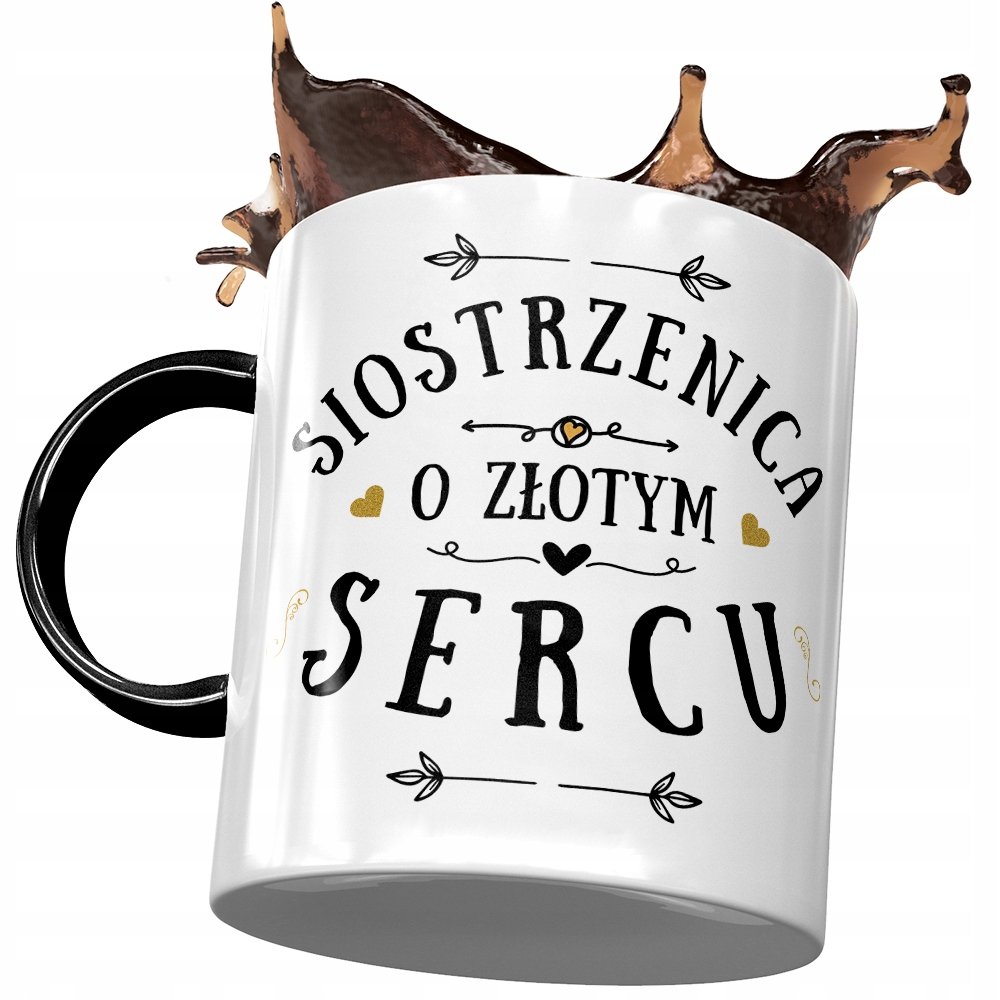 Kubek Czarny Dla Siostrzenicy na Urodziny Prezent z Nadrukiem ze Zdjęciem + Opakowanie na prezent (wzór 04)