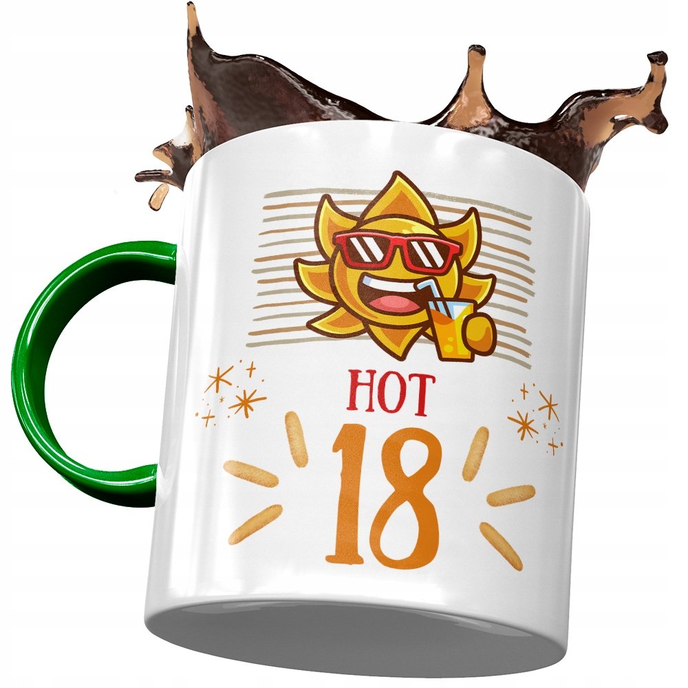 Kubek Zielony na Urodziny 18 18ste 18-ste Prezent z Nadrukiem ze Zdjęciem + Opakowanie na prezent (wzór 04)