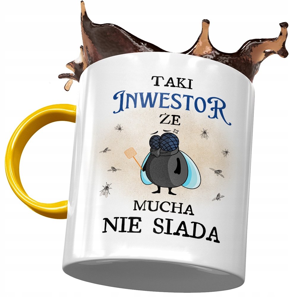 Kubek Żółty Dla Inwestora Taki Że Mucha Nie Siada z Nadrukiem ze Zdjęciem + Opakowanie na prezent (wzór 03)