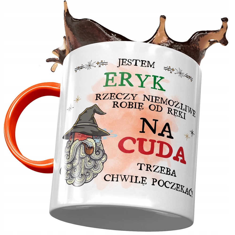 Kubek Pomarańczowy dla Eryka Kolegi Męża Prezent z Nadrukiem ze Zdjęciem + Opakowanie na prezent (wzór 04)