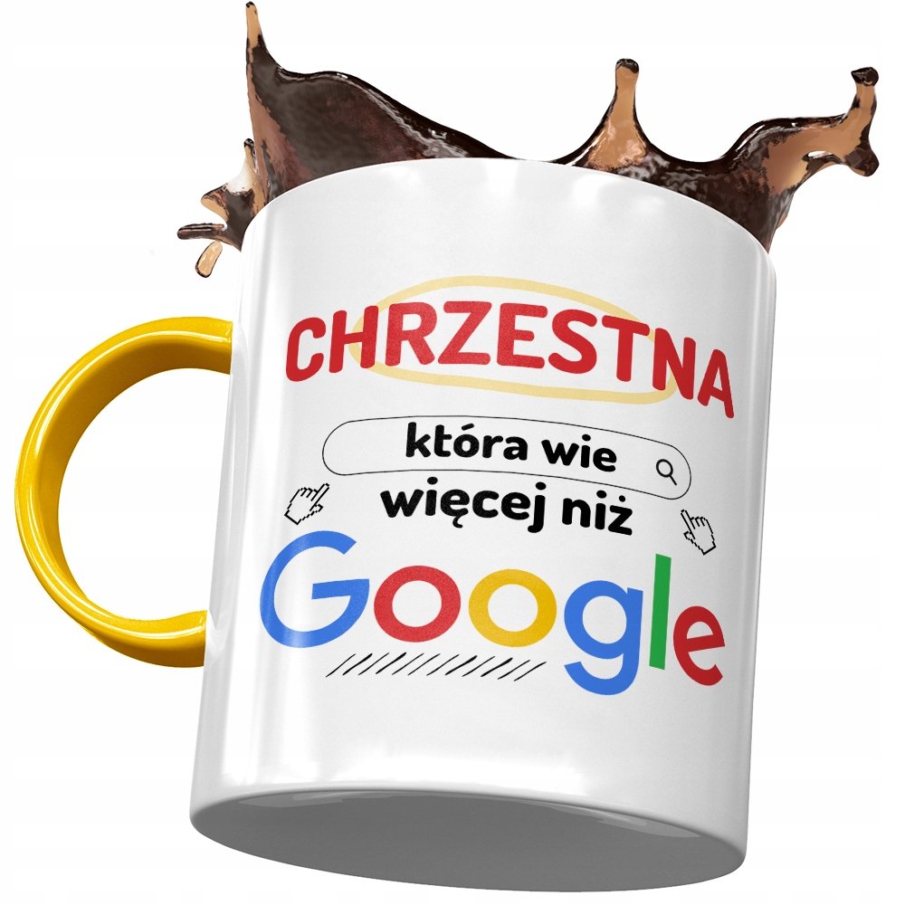 Kubek Żółty Dla Chrzestnej na Urodziny na Prezent z Nadrukiem ze Zdjęciem + Opakowanie na prezent (wzór 02)