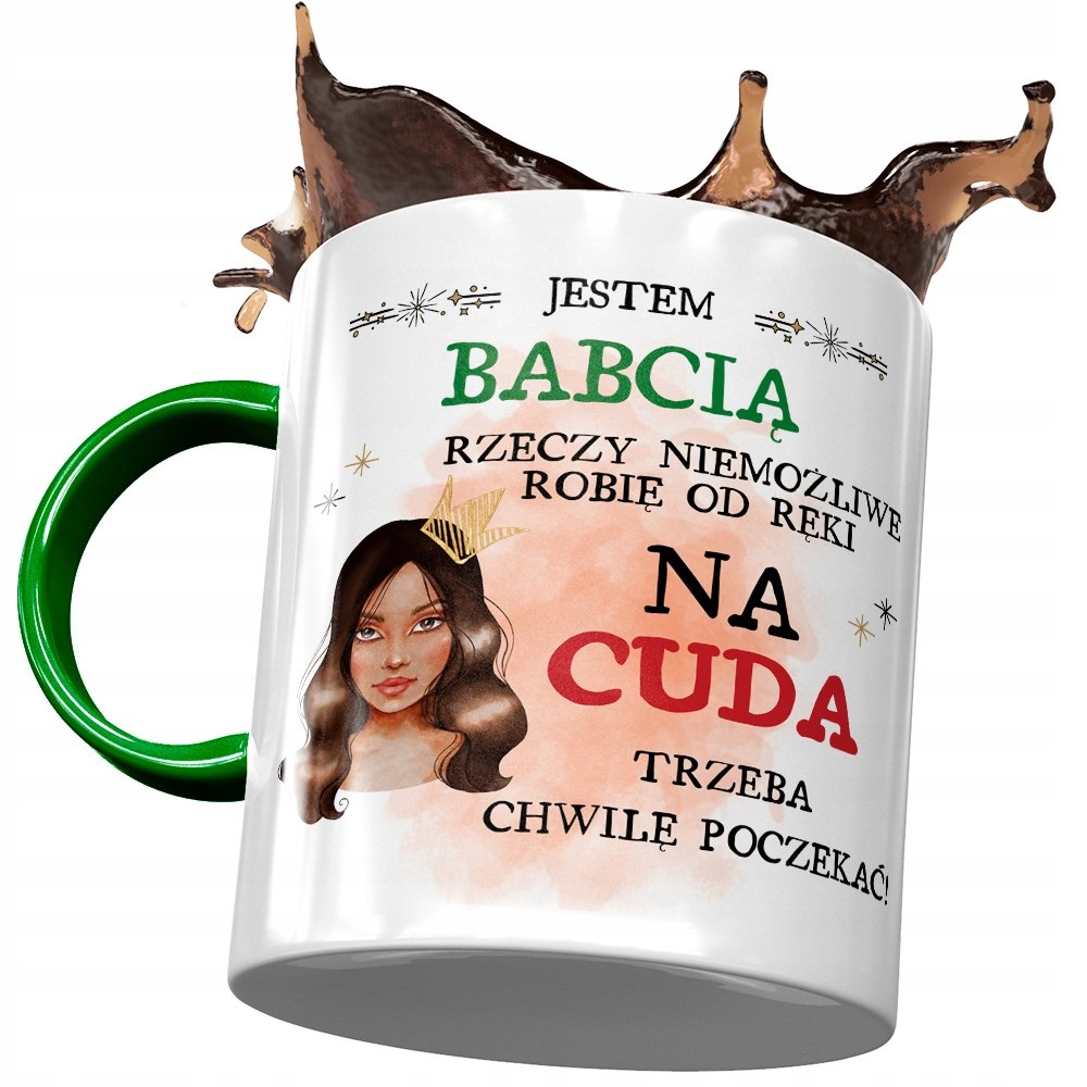 Kubek Zielony Dla Babci Babuni na Dzień Babci z Nadrukiem ze Zdjęciem + Opakowanie na prezent (wzór 04)