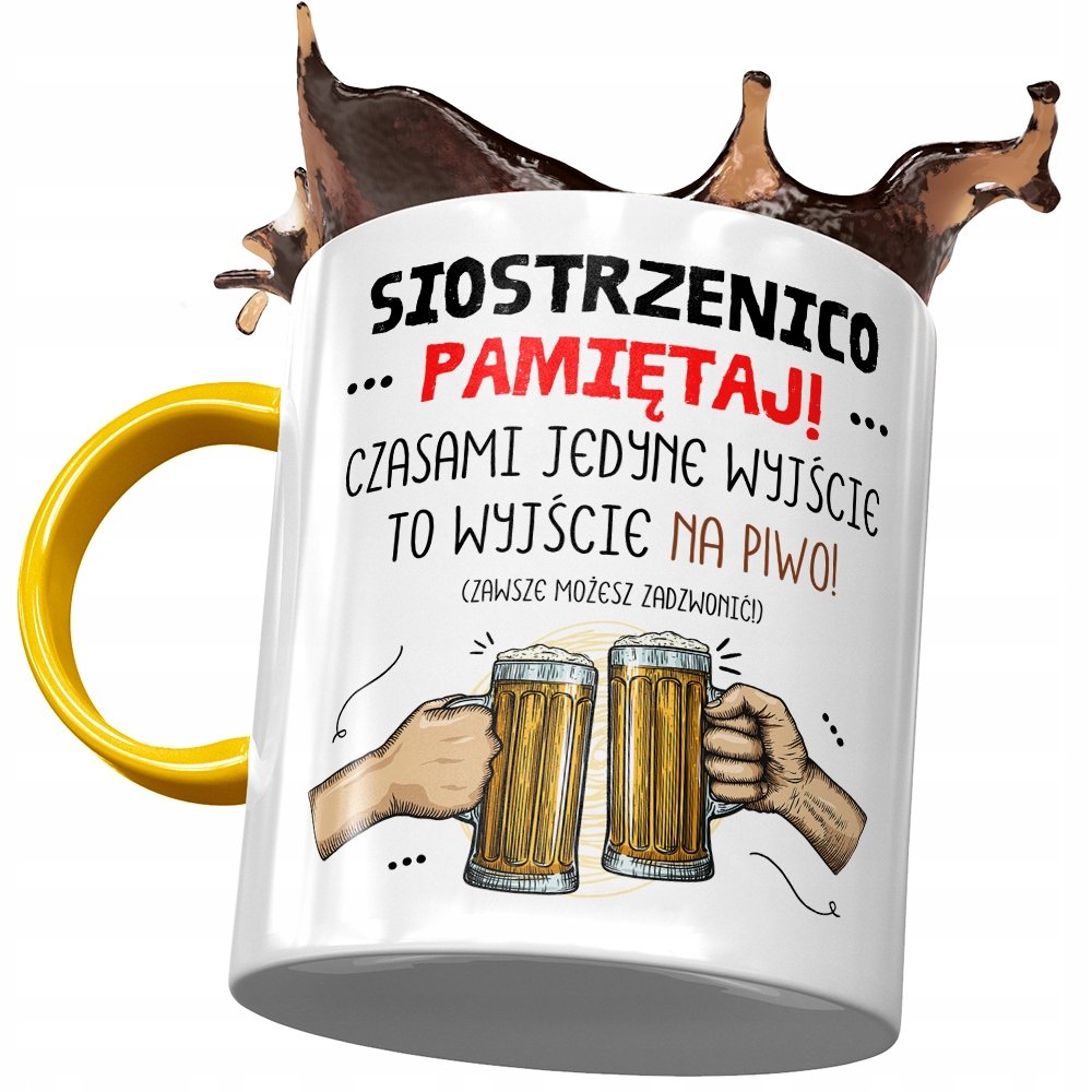 Kubek Żółty Dla Siostrzenicy na Urodziny Prezent z Nadrukiem ze Zdjęciem + Opakowanie na prezent (wzór 02)