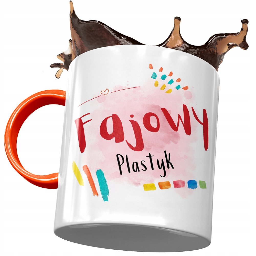 Kubek Pomarańczowy dla Plastyka Fajowy Plastyk z Nadrukiem ze Zdjęciem + Opakowanie na prezent (wzór 02)