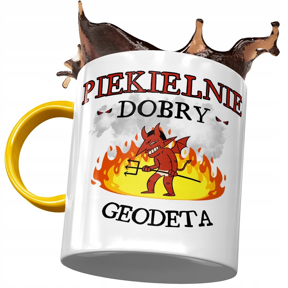 Kubek Żółty Dla Geodety Piekielnie Dobry Geodeta z Nadrukiem ze Zdjęciem+ Opakowanie na prezent (wzór 01)