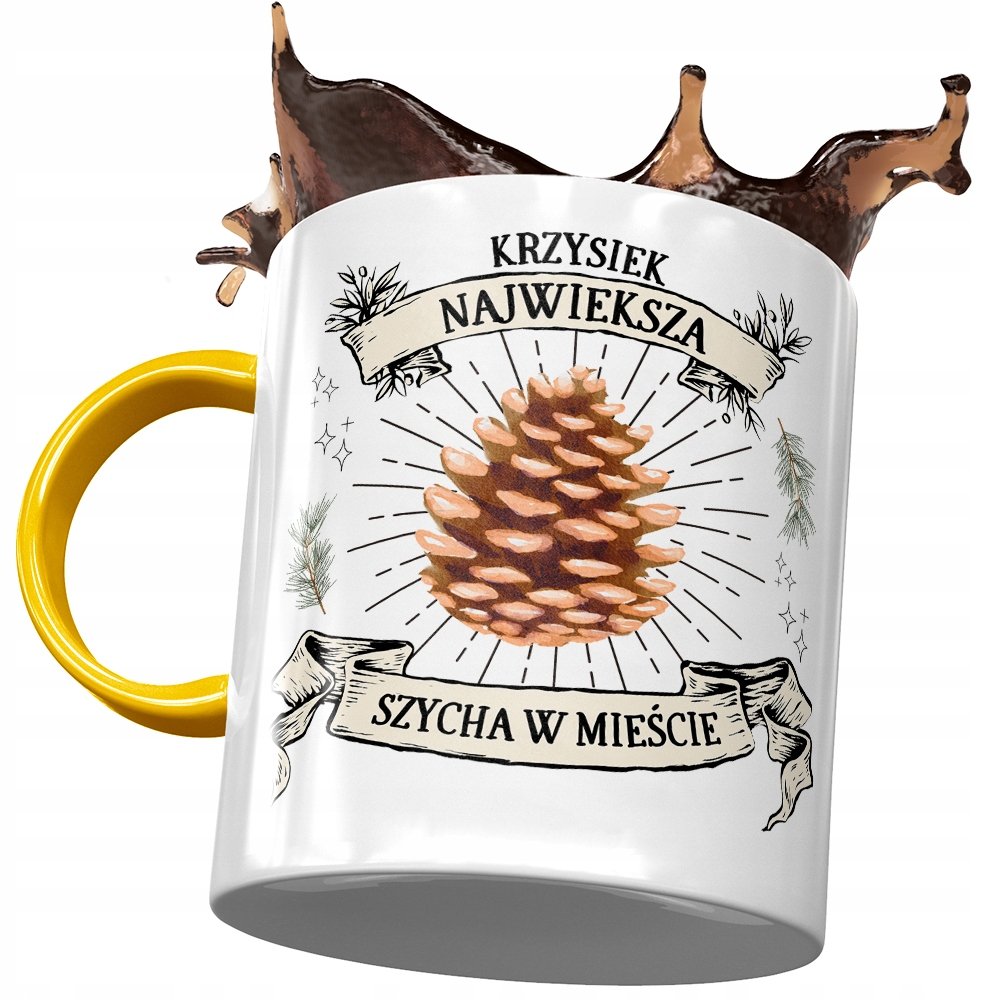 Kubek Żółty Dla Krzyśka Kolegi Męża na Prezent z Nadrukiem ze Zdjęciem+ Opakowanie na prezent (wzór 01)