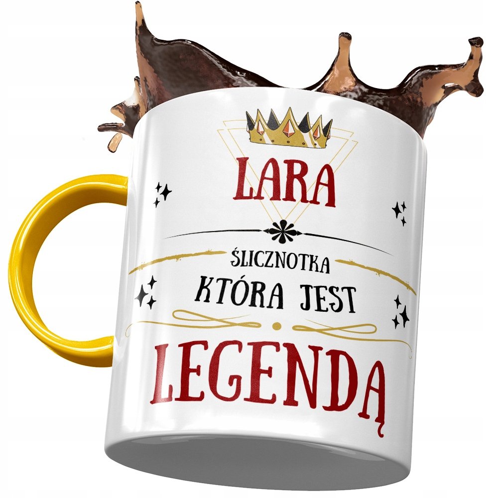Kubek Żółty Dla Lary Żony Koleżanki na Prezent z Nadrukiem ze Zdjęciem + Opakowanie na prezent (wzór 02)