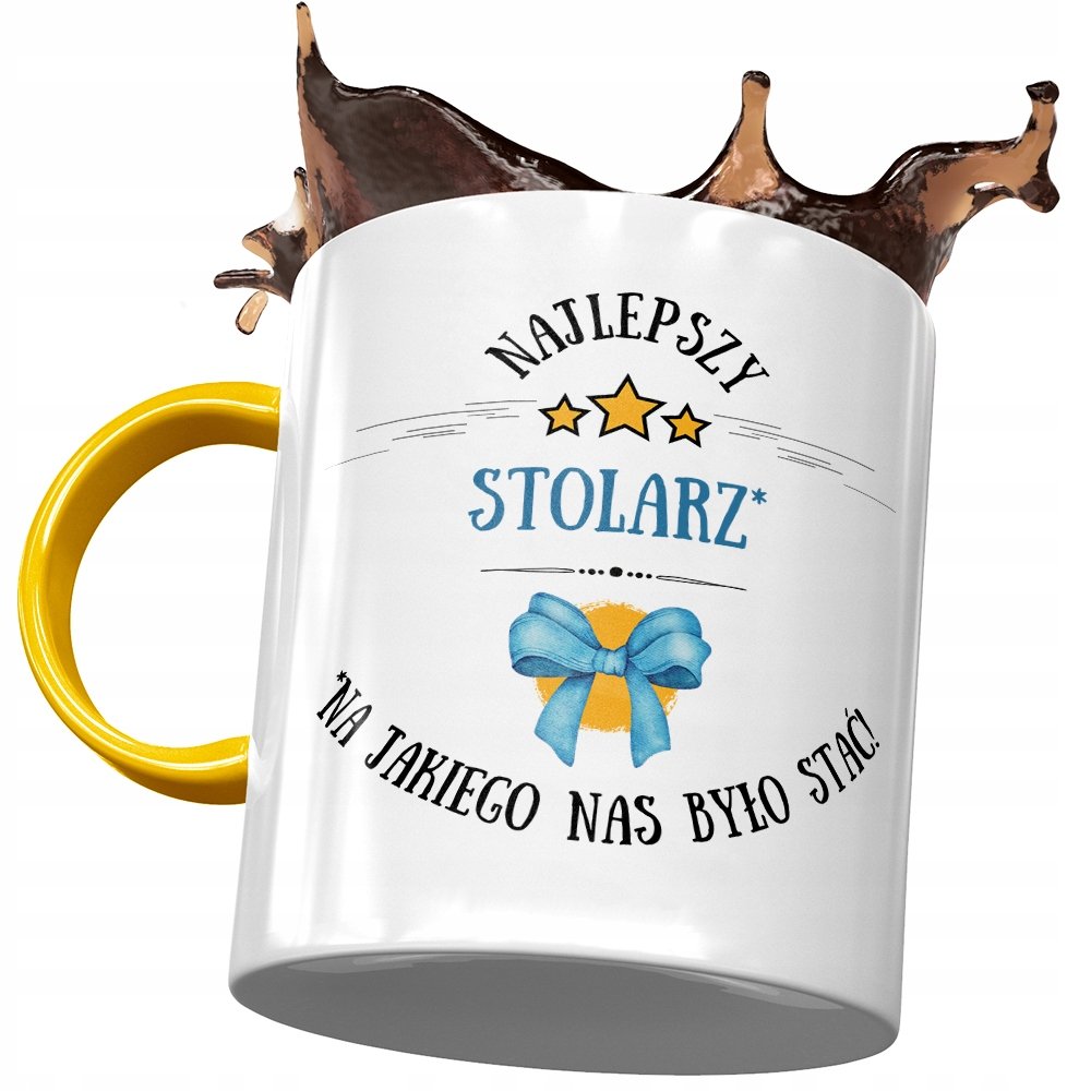 Kubek Żółty Dla Stolarza Najlepszy Stolarz Kubek z Nadrukiem ze Zdjęciem + Opakowanie na prezent (wzór 02)