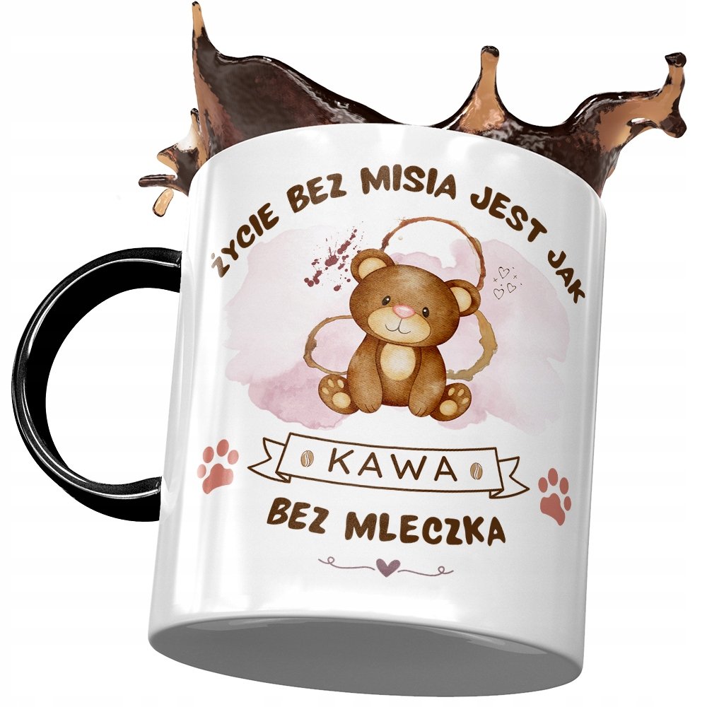 Kubek Czarny z Misiem Miś Słodki na Prezent z Nadrukiem ze Zdjęciem + Opakowanie na prezent (wzór 02)