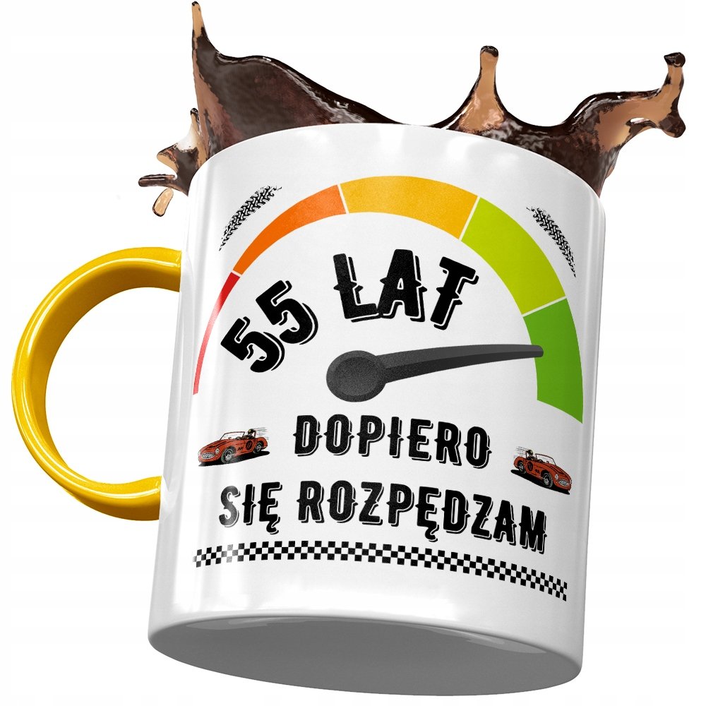 Kubek Żółty na Urodziny 55 55te 55-te na Prezent z Nadrukiem ze Zdjęciem+ Opakowanie na prezent (wzór 01)