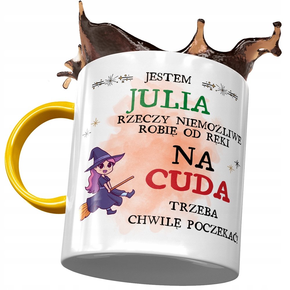 Kubek Żółty dla Julii Julki Koleżanki Przyjaciółki z Nadrukiem ze Zdjęciem + Opakowanie na prezent (wzór 02)