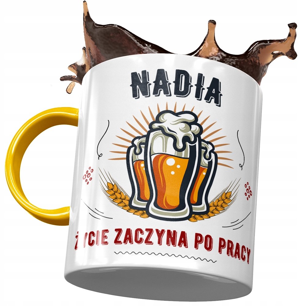 Kubek Żółty Dla Nadii Koleżanki Żony Prezent z Nadrukiem ze Zdjęciem+ Opakowanie na prezent (wzór 01)
