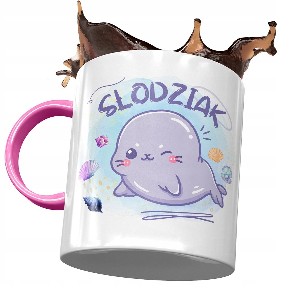 Kubek Różowy z Foką Foczką Foczunią na Prezent z Nadrukiem ze Zdjęciem + Opakowanie na prezent (wzór 04)
