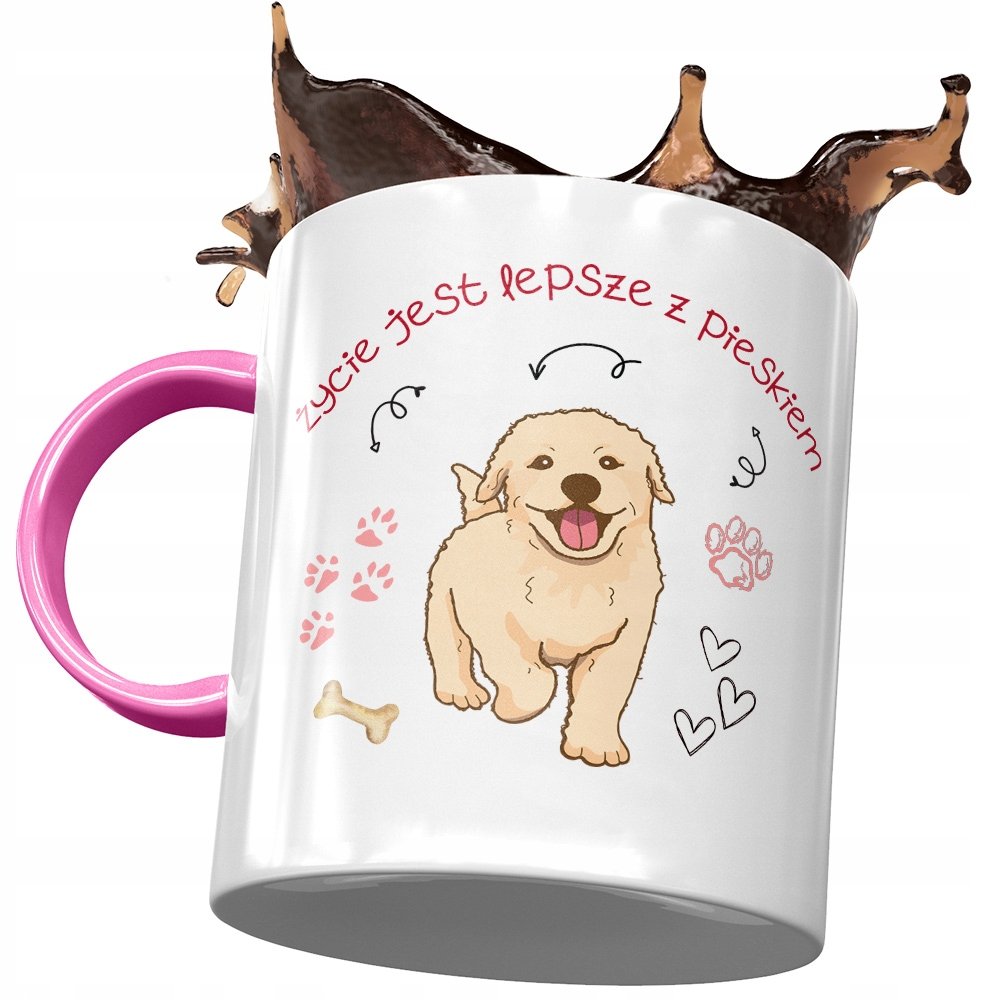 Kubek Różowy z Pieskiem Psem Słodki na Prezent z Nadrukiem ze Zdjęciem + Opakowanie na prezent (wzór 04)