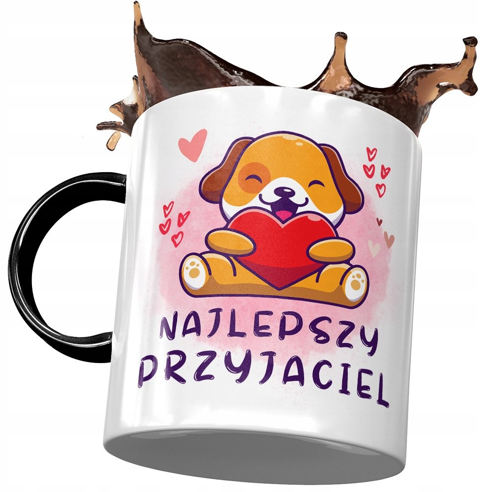 Kubek Czarny z Pieskiem Psem Słodki na Prezent z Nadrukiem ze Zdjęciem + Opakowanie na prezent (wzór 04)