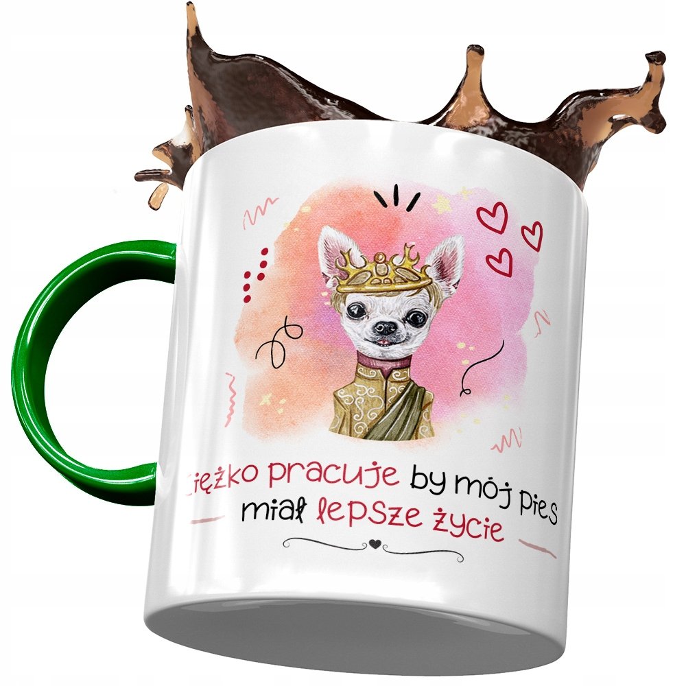 Kubek Zielony z Pieskiem Psem Słodki na Prezent z Nadrukiem ze Zdjęciem + Opakowanie na prezent (wzór 03)
