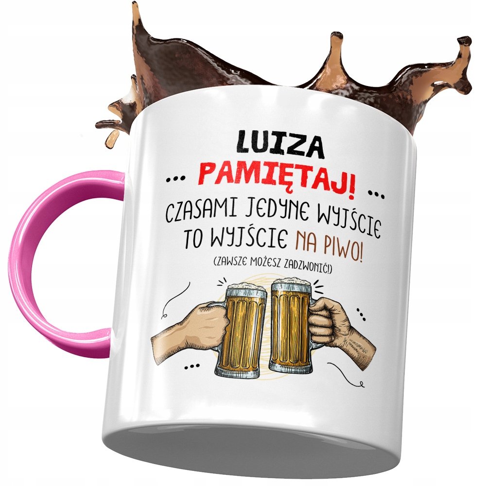 Kubek Różowy Dla Luizy Żony Koleżanki na Prezent z Nadrukiem ze Zdjęciem + Opakowanie na prezent (wzór 02)