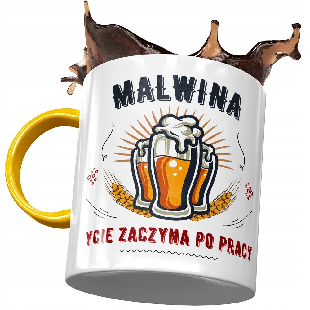 Kubek Żółty Dla Malwiny Koleżanki Żony Prezent z Nadrukiem ze Zdjęciem + Opakowanie na prezent (wzór 03)