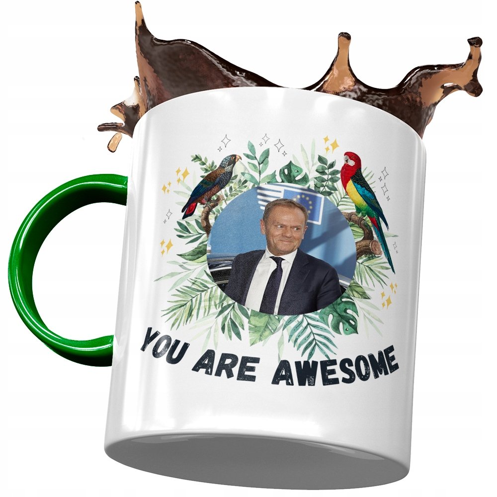 Kubek Zielony Donald Tusk PO Platforma na Prezent z Nadrukiem ze Zdjęciem + Opakowanie na prezent (wzór 04)