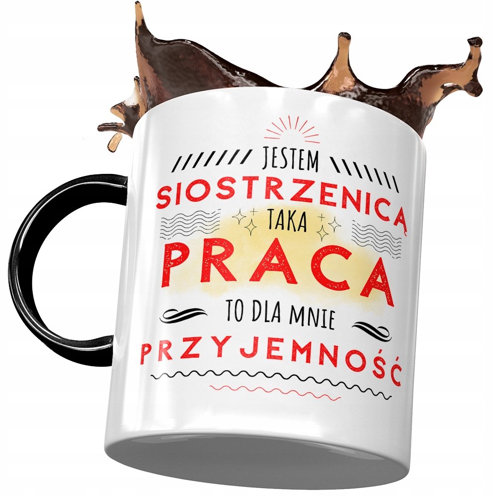 Kubek Czarny Dla Siostrzenicy na Urodziny Prezent z Nadrukiem ze Zdjęciem + Opakowanie na prezent (wzór 03)