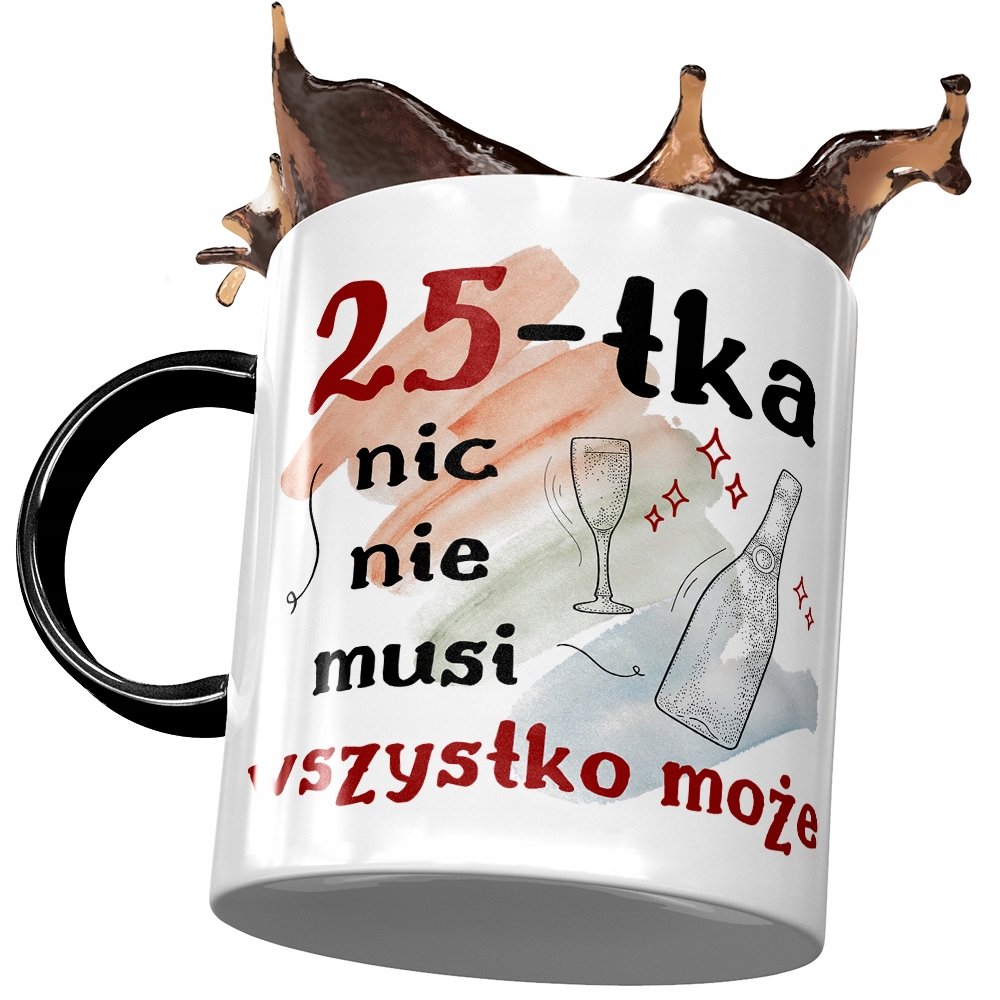 Kubek Czarny na Urodziny 25 25te 25-te Prezent z Nadrukiem ze Zdjęciem + Opakowanie na prezent (wzór 04)