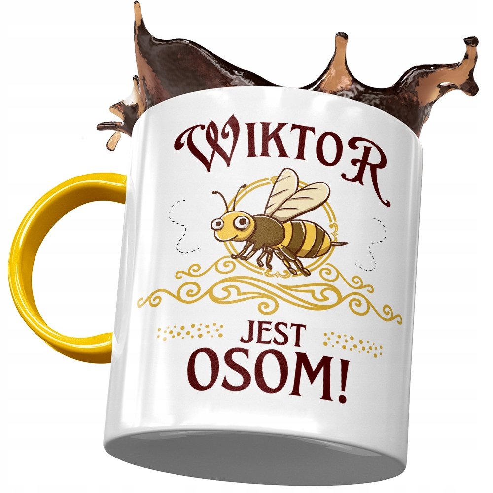 Kubek Żółty Dla Wiktora Kolegi Męża na Prezent z Nadrukiem ze Zdjęciem + Opakowanie na prezent (wzór 03)