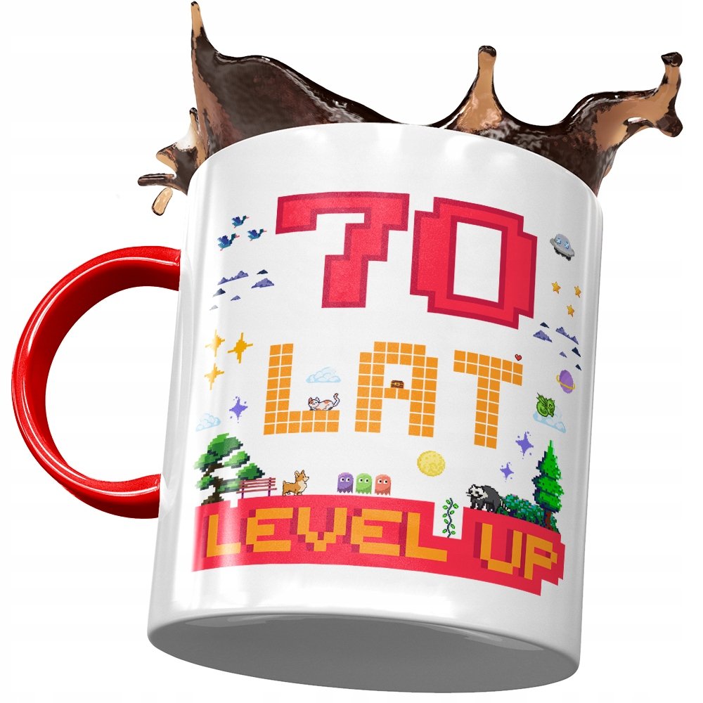 Kubek Czerwony na Urodziny 70 70te 70-te Prezent z Nadrukiem ze Zdjęciem + Opakowanie na prezent (wzór 03)