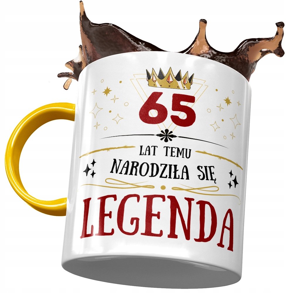 Kubek Żółty na Urodziny 65 65te 65-te na Prezent z Nadrukiem ze Zdjęciem + Opakowanie na prezent (wzór 04)