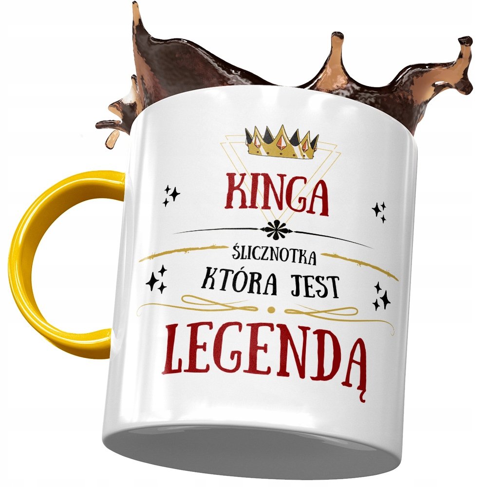 Kubek Żółty Dla Kingi Koleżanki na Prezent z Nadrukiem ze Zdjęciem + Opakowanie na prezent (wzór 03)
