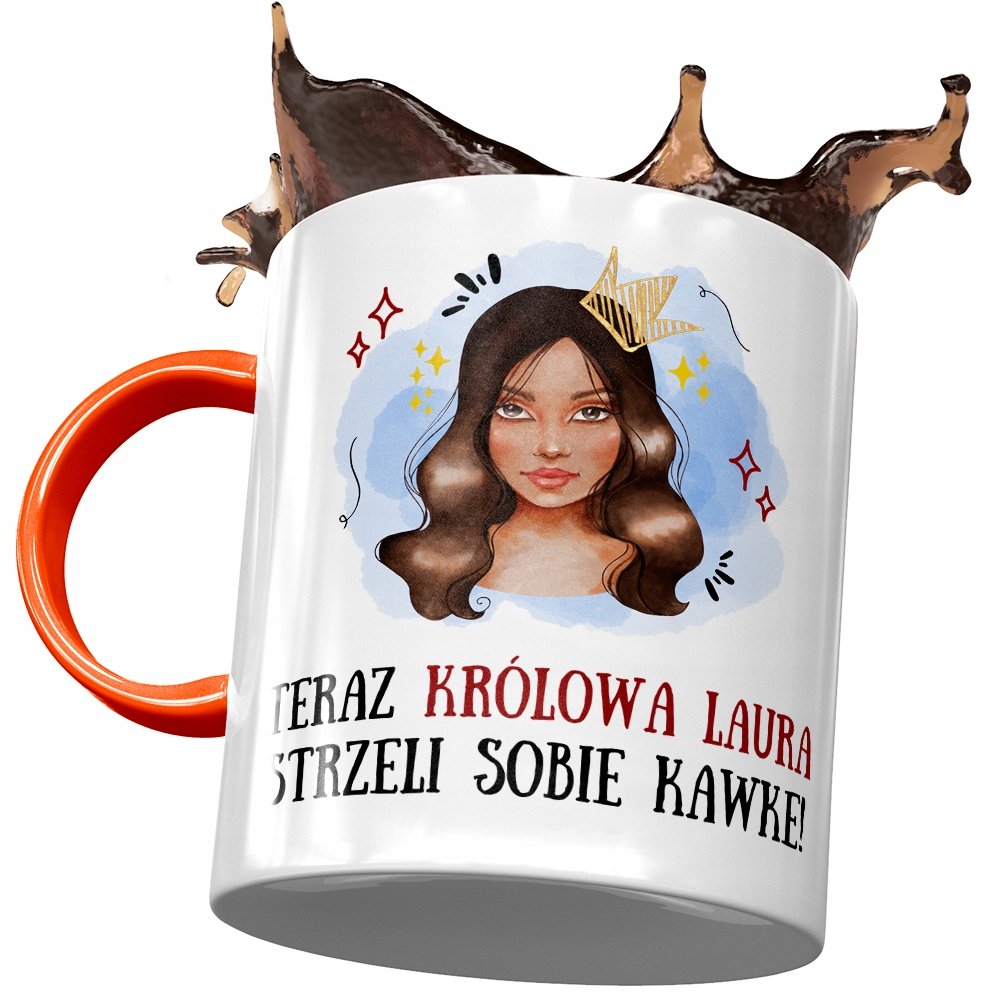 Kubek Pomarańczowy Dla Laury Koleżanki Żony z Nadrukiem ze Zdjęciem + Opakowanie na prezent (wzór 04)