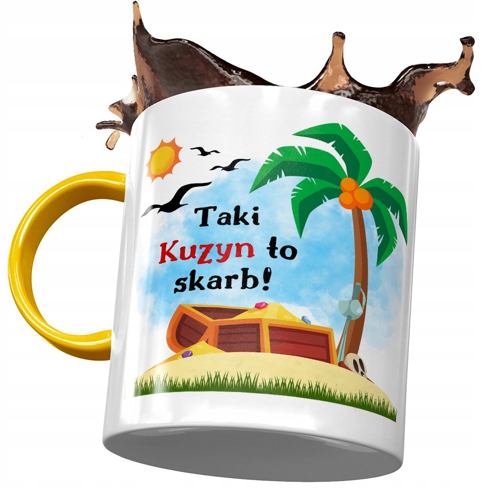 Kubek Żółty Dla Kuzyna na Urodziny na Prezent z Nadrukiem ze Zdjęciem + Opakowanie na prezent (wzór 03)