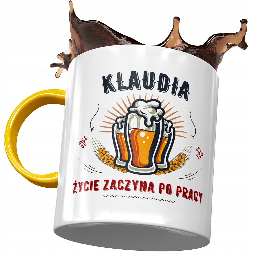 Kubek Żółty Dla Klaudii Koleżanki Żony na Prezent z Nadrukiem ze Zdjęciem+ Opakowanie na prezent (wzór 01)