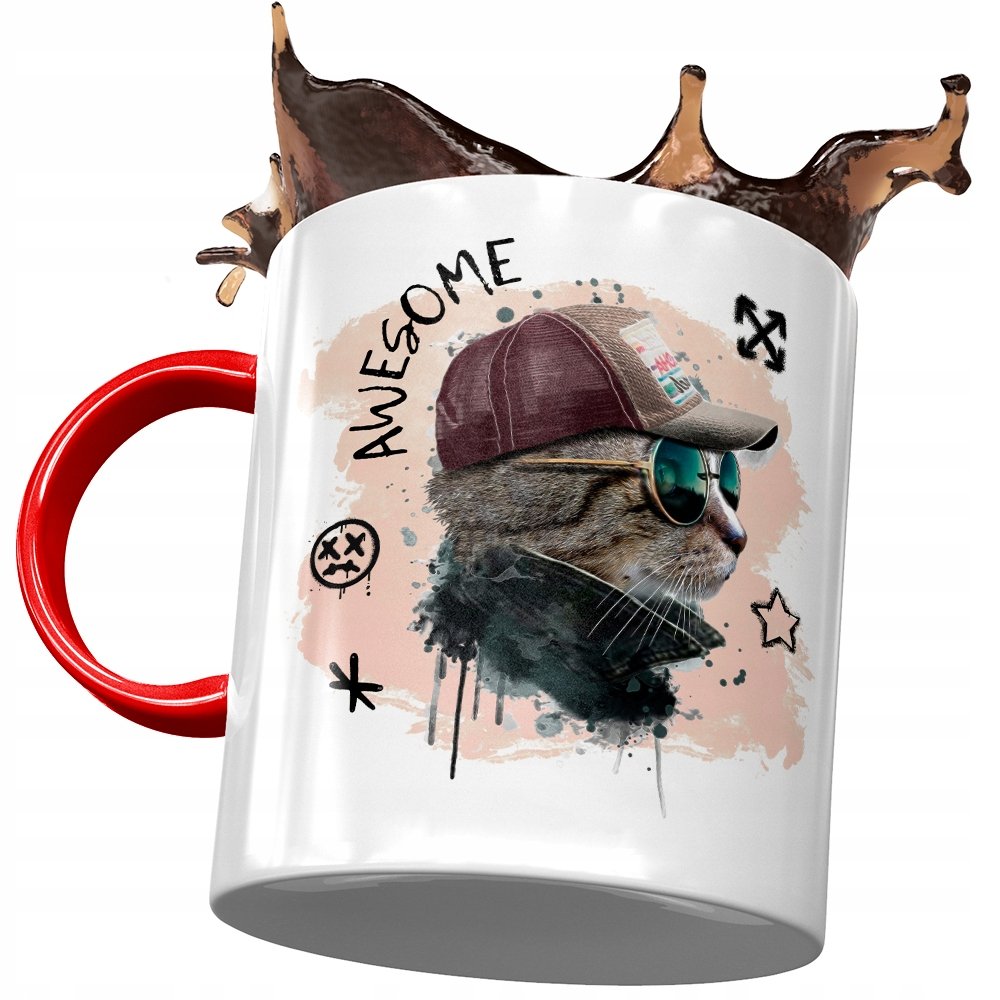 Kubek Czerwony z Kotem Kotkiem Słodki na Prezent z Nadrukiem ze Zdjęciem+ Opakowanie na prezent (wzór 01)