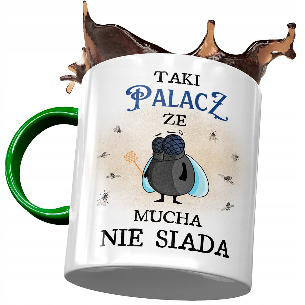 Kubek Zielony Dla Palacza że Mucha nie Siada z Nadrukiem ze Zdjęciem + Opakowanie na prezent (wzór 02)