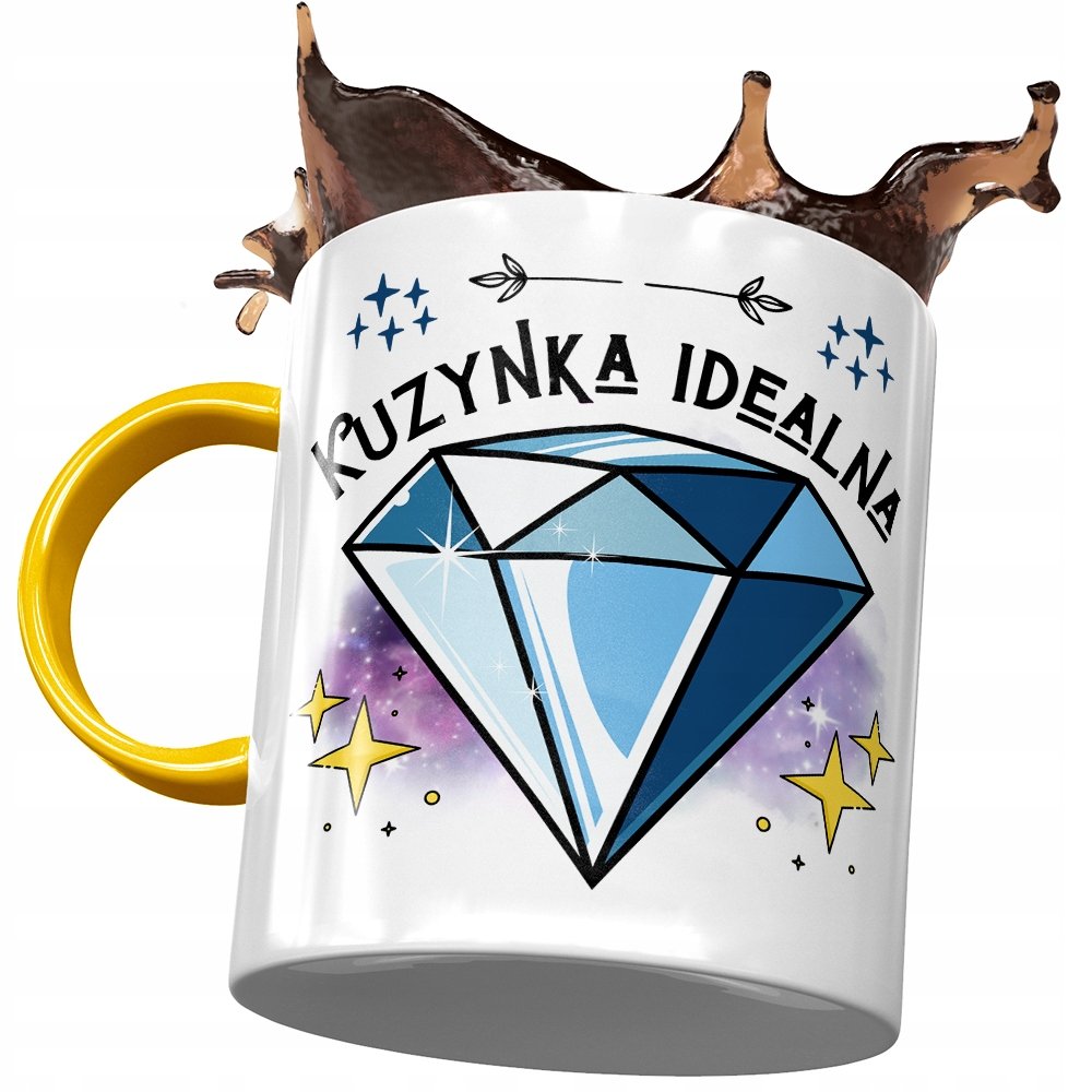 Kubek Żółty Dla Kuzynki na Urodziny na Prezent z Nadrukiem ze Zdjęciem + Opakowanie na prezent (wzór 02)