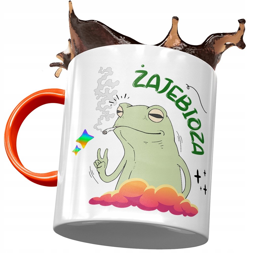 Kubek Pomarańczowy Śmieszny Zabawny Żajebioza z Nadrukiem ze Zdjęciem + Opakowanie na prezent (wzór 02)