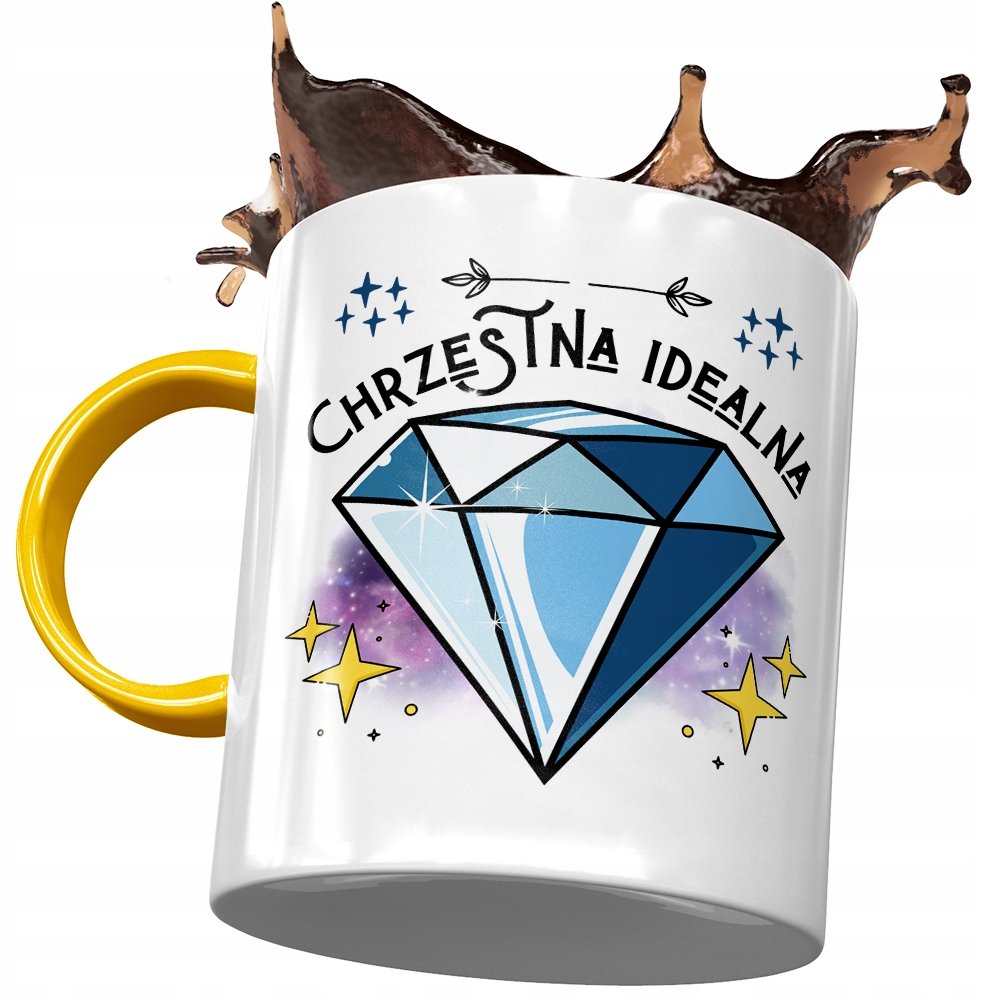 Kubek Żółty Dla Chrzestnej na Urodziny na Prezent z Nadrukiem ze Zdjęciem+ Opakowanie na prezent (wzór 01)