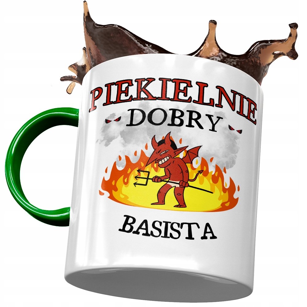 Kubek Zielony Dla Basisty Piekielnie Dobry Basista z Nadrukiem ze Zdjęciem+ Opakowanie na prezent (wzór 01)