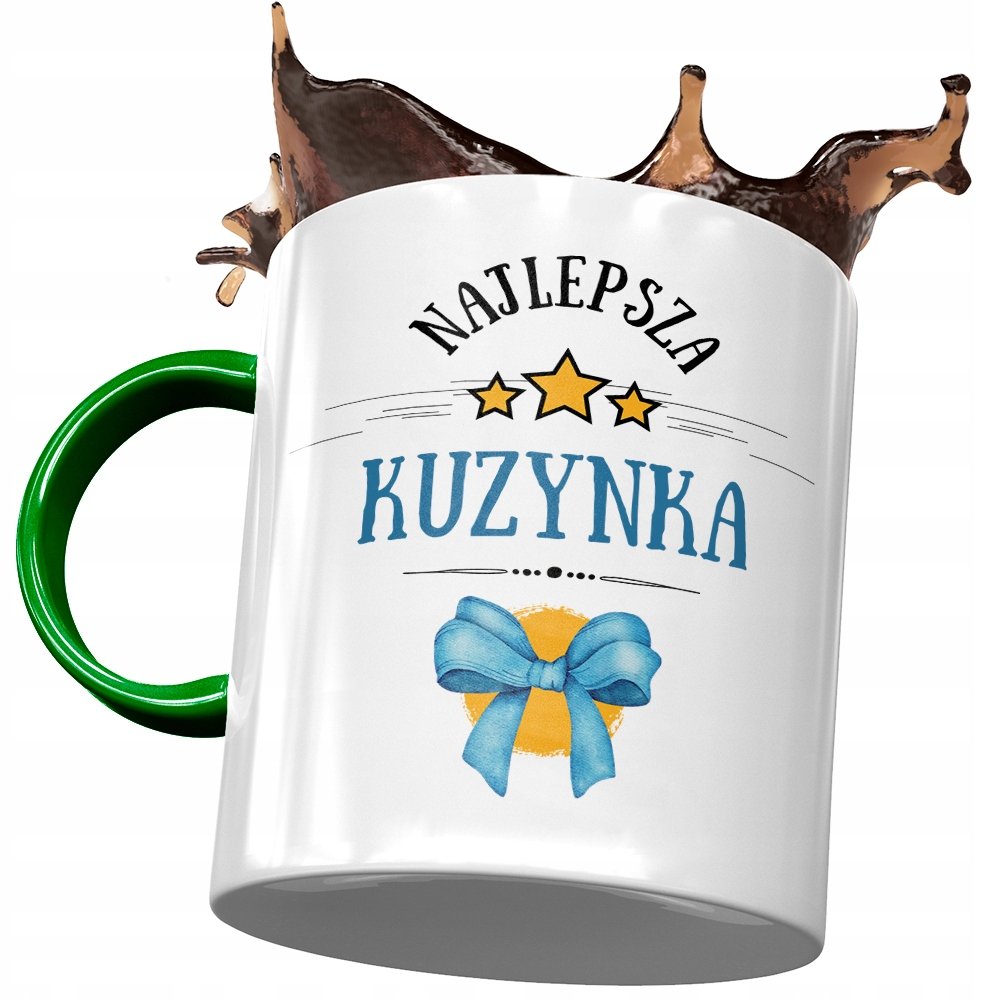 Kubek Zielony Dla Kuzynki na Urodziny na Prezent z Nadrukiem ze Zdjęciem+ Opakowanie na prezent (wzór 01)